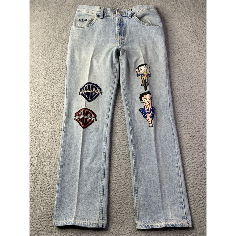 Vintage LEE Jeans Womens Size 32 Waist 30" Straight Leg Patches Mid Rise